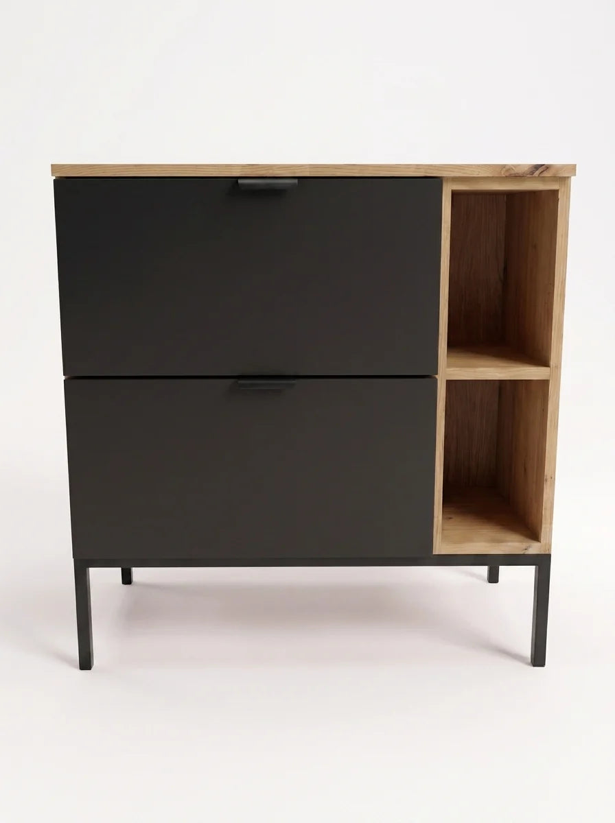 Waschtischunterschrank mit Regal 80 cm auf einem Metallgestell Orio - Schwarz/Eiche artisan