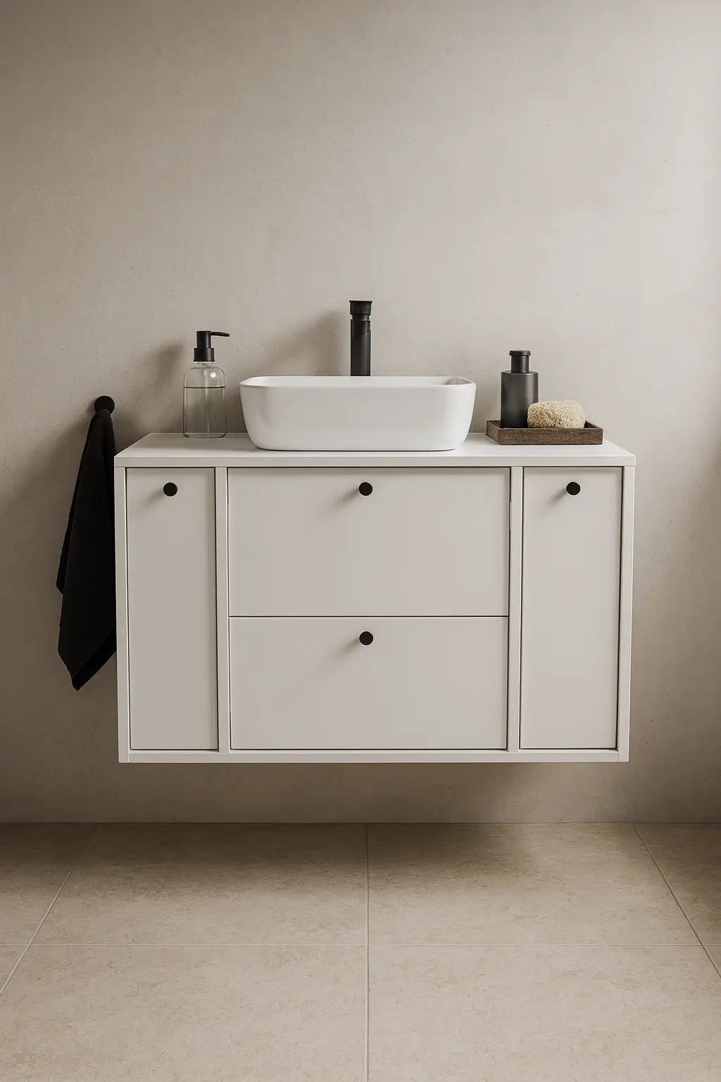 Waschtischunterschrank 100 cm mit 2 Regal, glatte Fronten Belino - Kaschmir