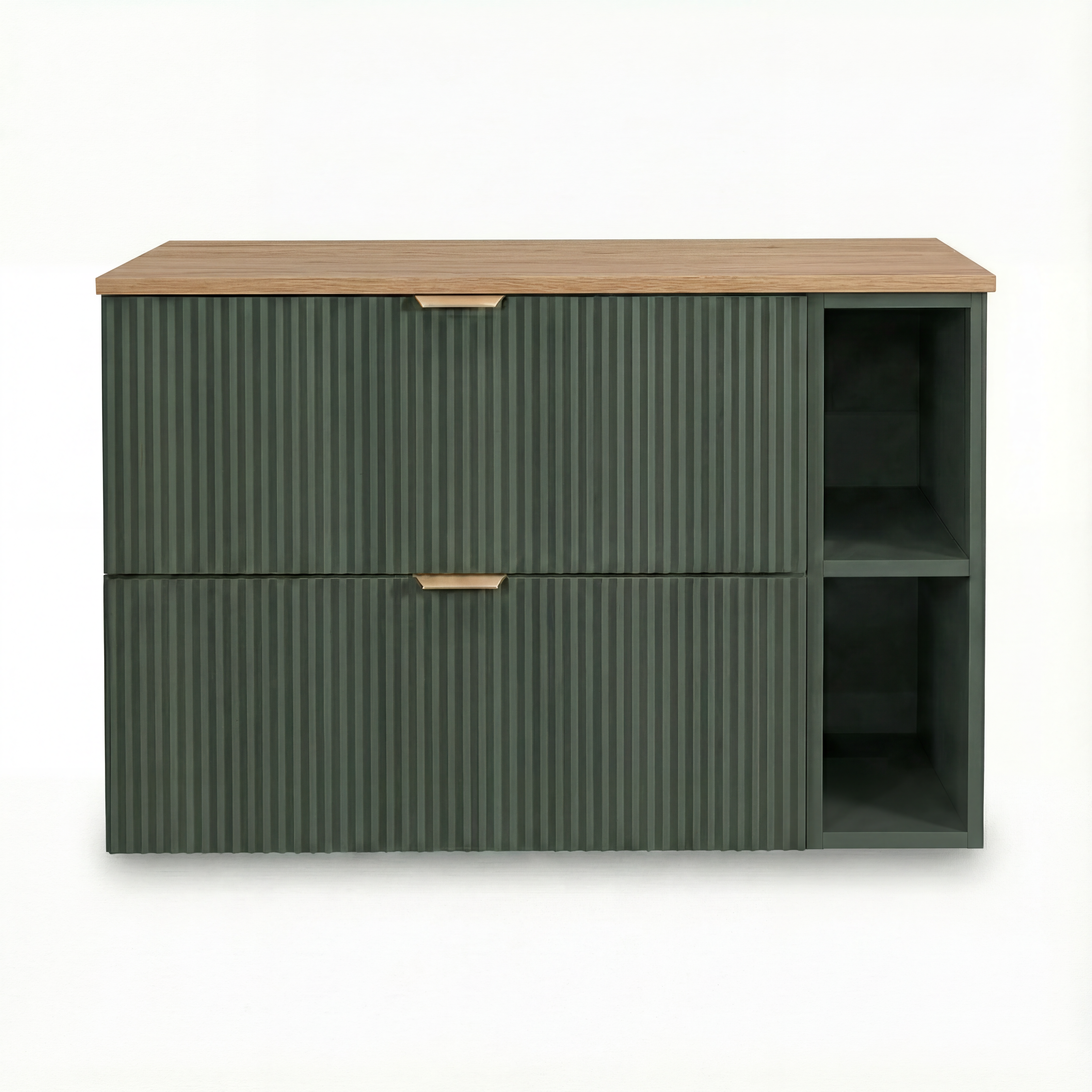 Waschtischunterschrank mit Regal 100 cm Willy - Salbei, Walnussplatte