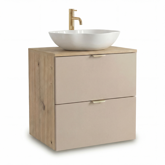 Badmöbel-Set: 60 cm Schrank mit 2 Schubladen Orio - Kaschmir/Eiche artisan