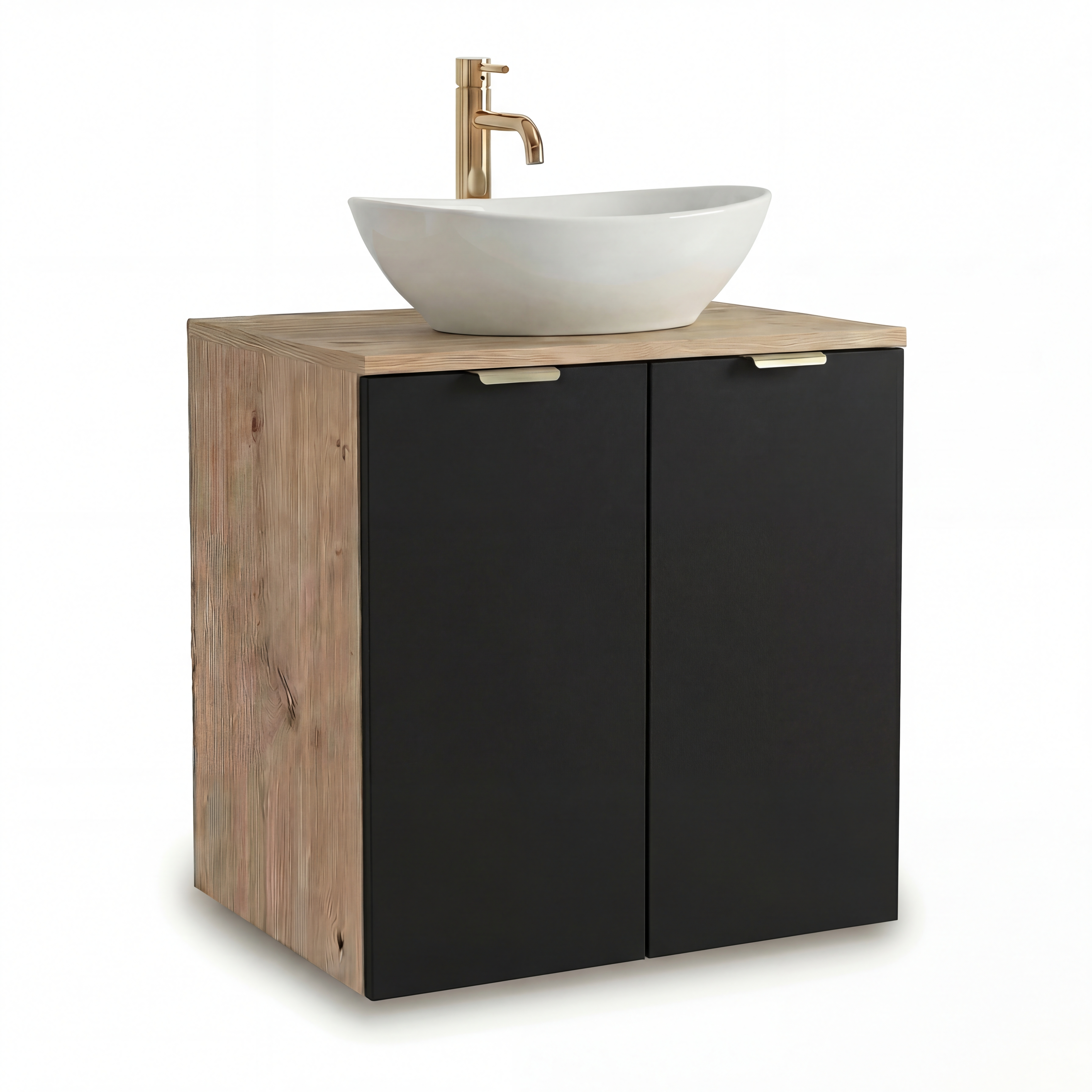 Waschtischunterschrank mit Türen 60 cm mit Waschbecken Orio - Schwarz/Eiche Artisan