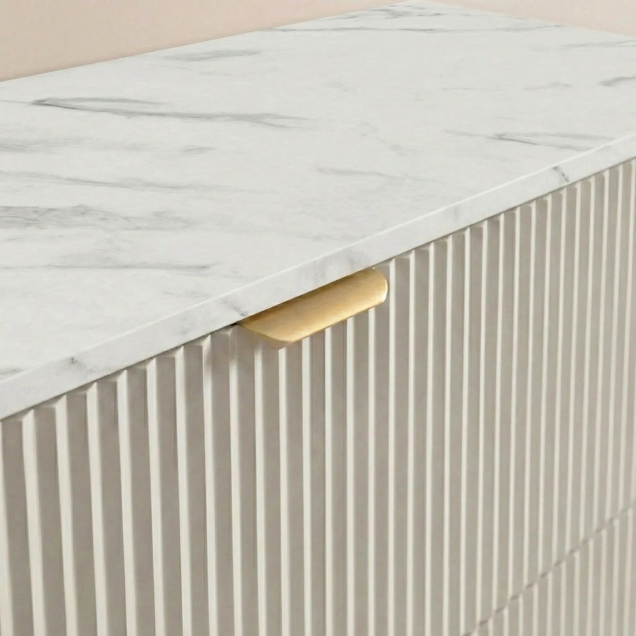 Badmöbel-Set: 120 cm Schrank mit 2 Schubladen, 2 Türen Willy - Kaschmir, Marmor Bianco-Platte