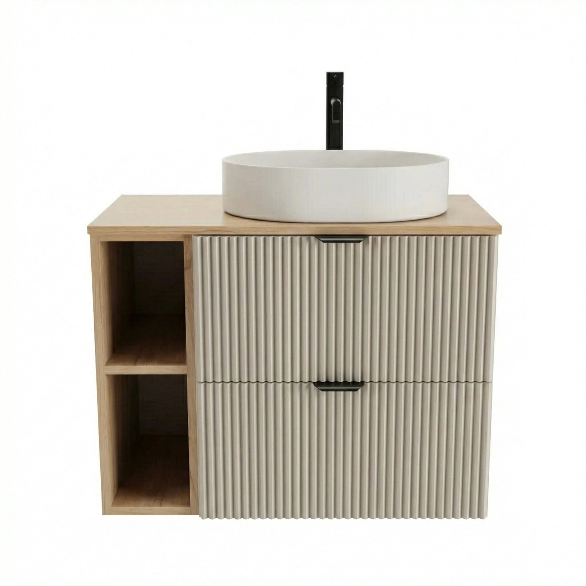 Badmöbel-Set: 80 cm Schrank mit Regal Willy - Kaschmir/Walnuss