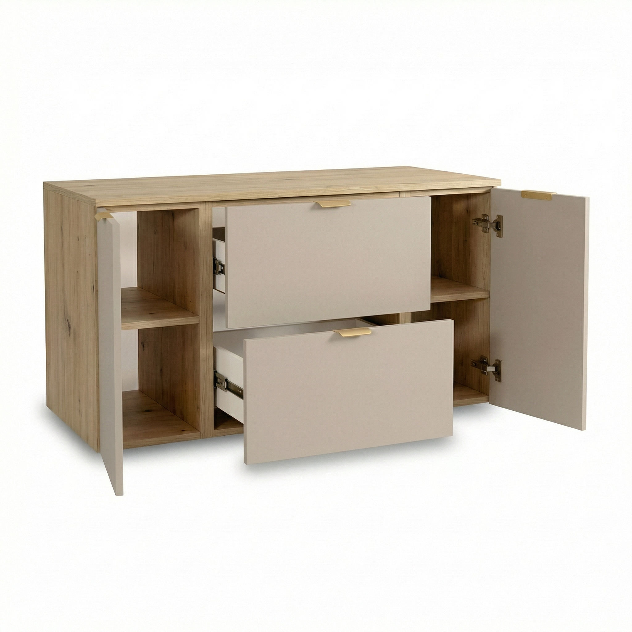Waschtischunterschrank mit 2 Türen und 2 Schubladen 120 cm Orio - Kaschmir/Eiche artisan