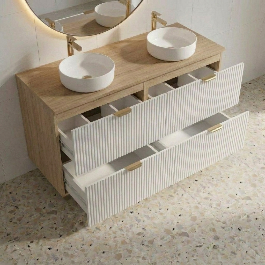 Waschtischunterschrank mit 4 Schubladen 120 cm Willy - Weiß/Walnuss