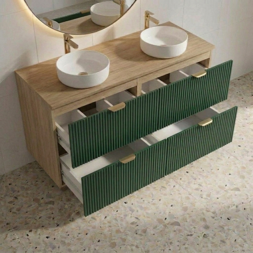 Waschtischunterschrank mit 4 Schubladen 120 cm Willy - Salbei/Walnuss