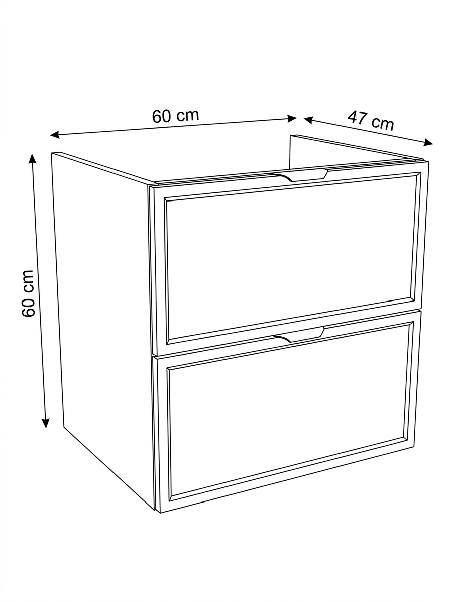 Waschtischunterschrank 60 cm mit 2 Schubladen, ohne Oberteil Roma - Kaschmir/Eiche Cremona