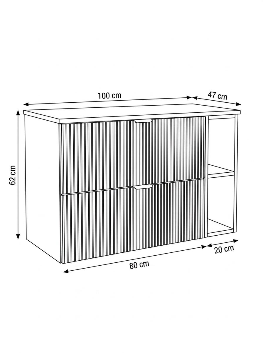 Waschtischunterschrank mit Regal 100 cm Willy - Schwarz, Regal und Walnussplatte