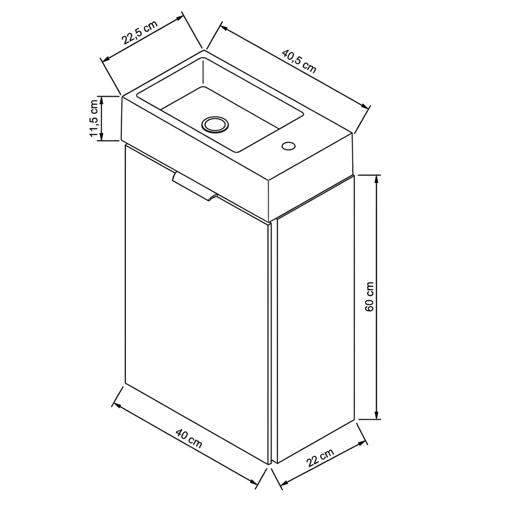 Waschtischunterschrank 40 cm mit Waschbecken Orio - Kaschmir