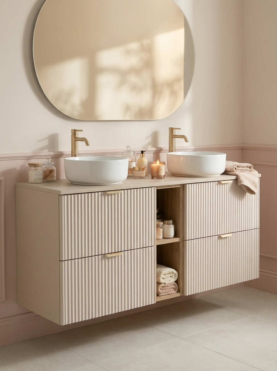 Waschtischunterschrank 140 cm mit Regal Willy - Kaschmir, Walnuss Regal