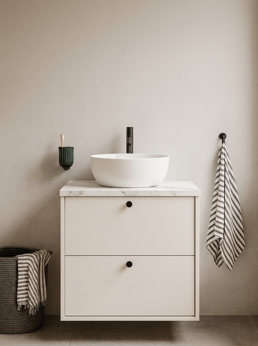 Waschtischunterschrank 60 cm, glatte Fronten Belino - Kaschmir/Marmor Bianco