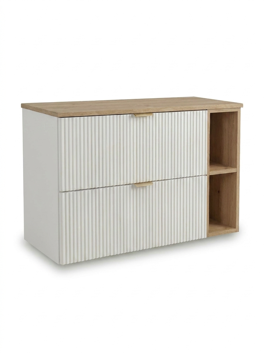 Waschtischunterschrank mit Regal 100 cm mit Regal Willy - Weiß/Walnuss