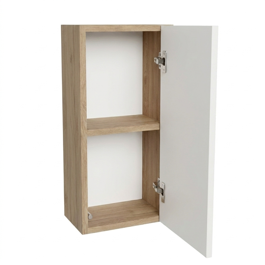 Hängender Badezimmerschrank, 30 cm, 1 Tür mit Einlegeboden Willy - Weiß/Walnuss