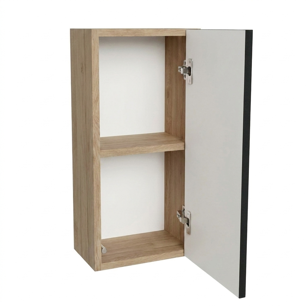 Hängender Badezimmerschrank, 30 cm, 1 Tür mit Einlegeboden Willy - Schwarz/Walnuss
