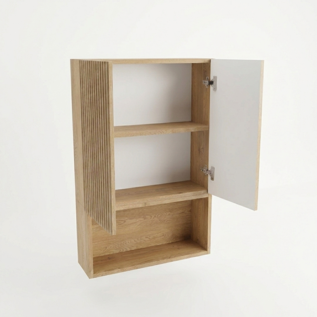 Badezimmer Hängeschrank 60 cm mit geriffelte Front Willy für Geberit - Eiche Cremona
