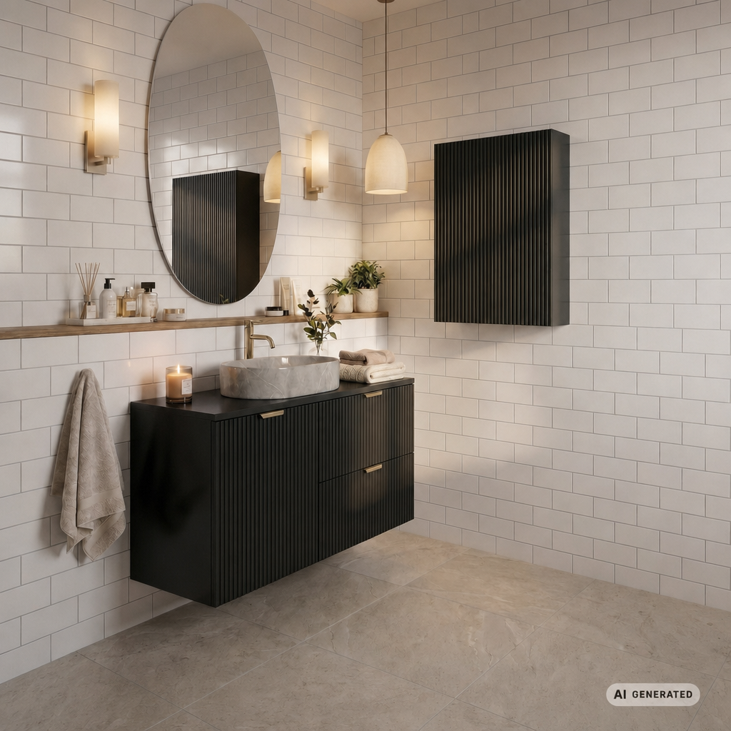 Hängender Badezimmerschrank 60 cm mit 2 Türen Willy - Schwarz