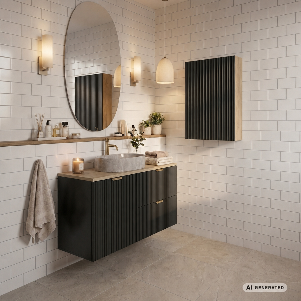 Hängender Badezimmerschrank 60 cm mit 2 Türen Willy - Schwarz/Walnuss