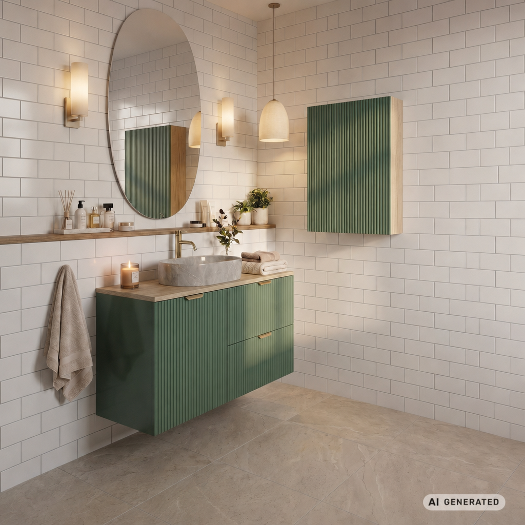 Hängender Badezimmerschrank 60 cm mit 2 Türen Willy - Salbei/Walnuss