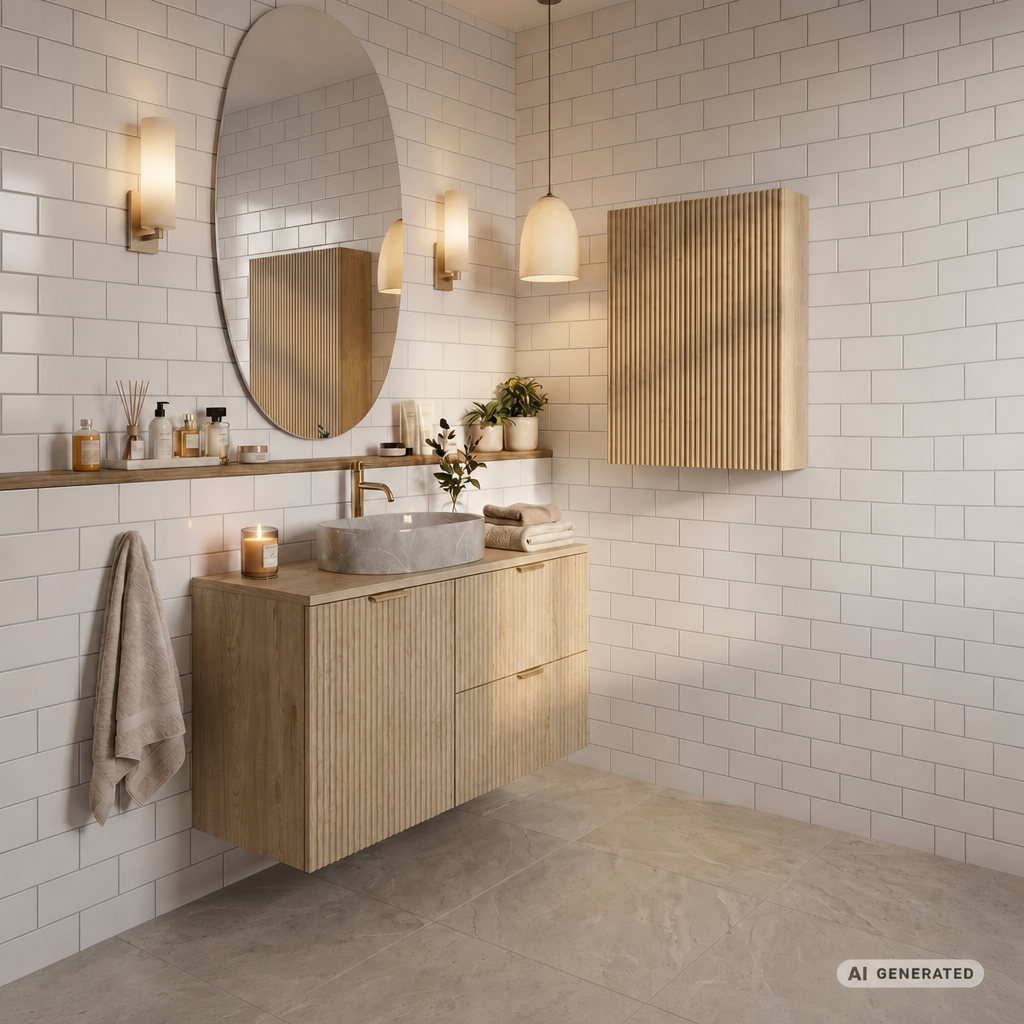 Hängender Badezimmerschrank 60 cm mit 2 Türen Willy - Eiche Cremona