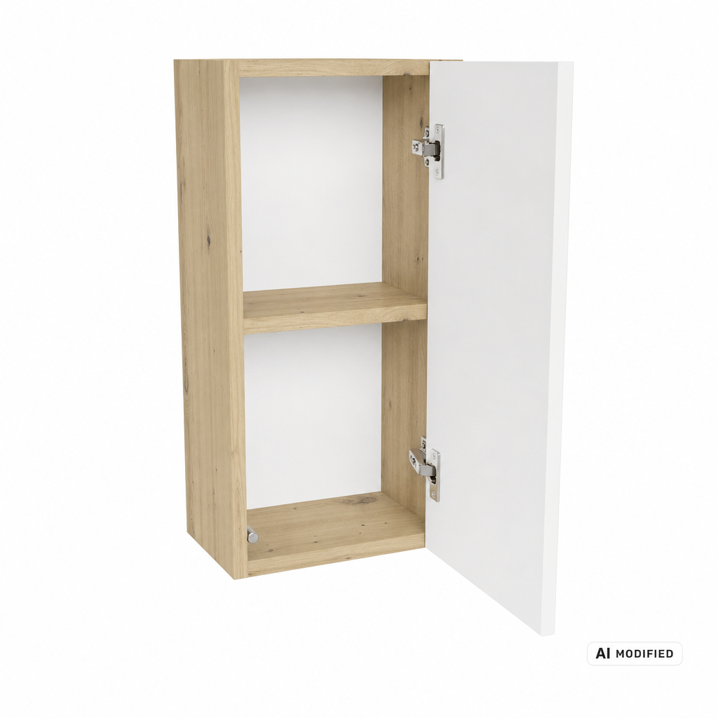 Hängender Badezimmerschrank, 30 cm, 1 Tür mit Einlegeboden Orio - Weiß/Eiche artisan