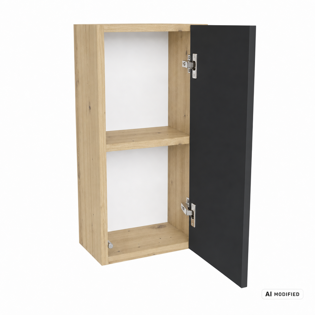 Hängender Badezimmerschrank, 30 cm, 1 Tür mit Einlegeboden Orio - Schwarz/Eiche artisan