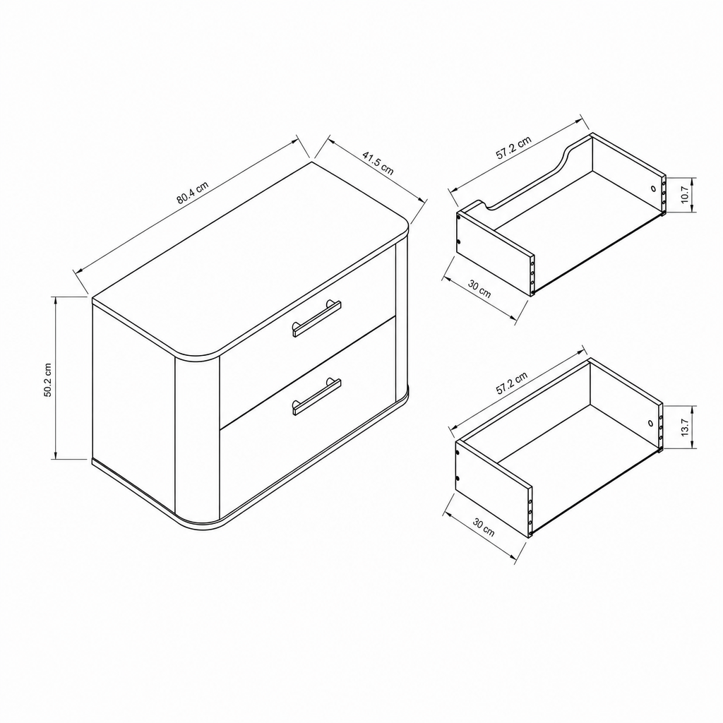 Waschtischunterschrank 80 cm mit 2 Schubladen, abgerundet Nola - Weiß
