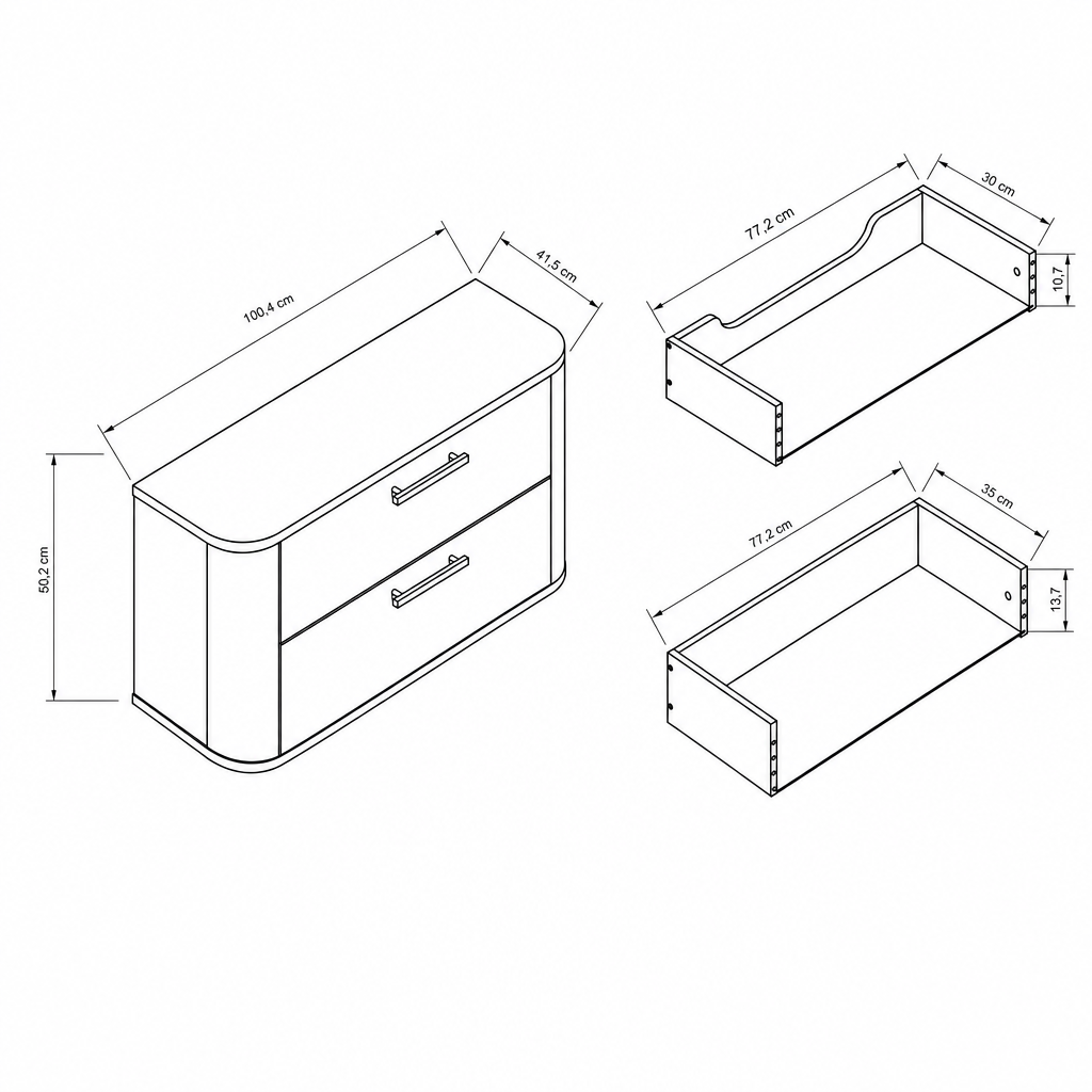 Waschtischunterschrank 100 cm mit 2 Schubladen, abgerundet Nola - Kaschmir