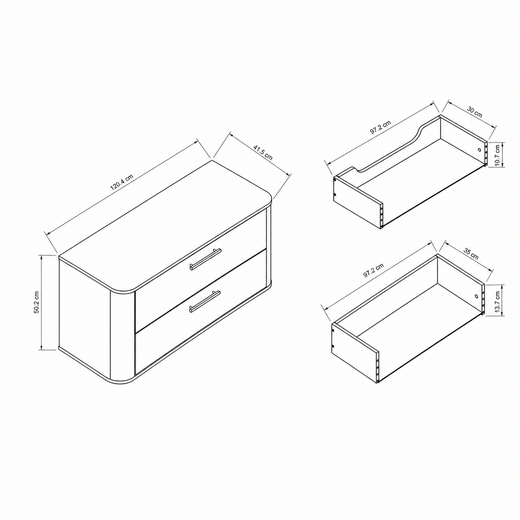Waschtischunterschrank 120 cm mit 2 Schubladen, abgerundet Nola - Kaschmir