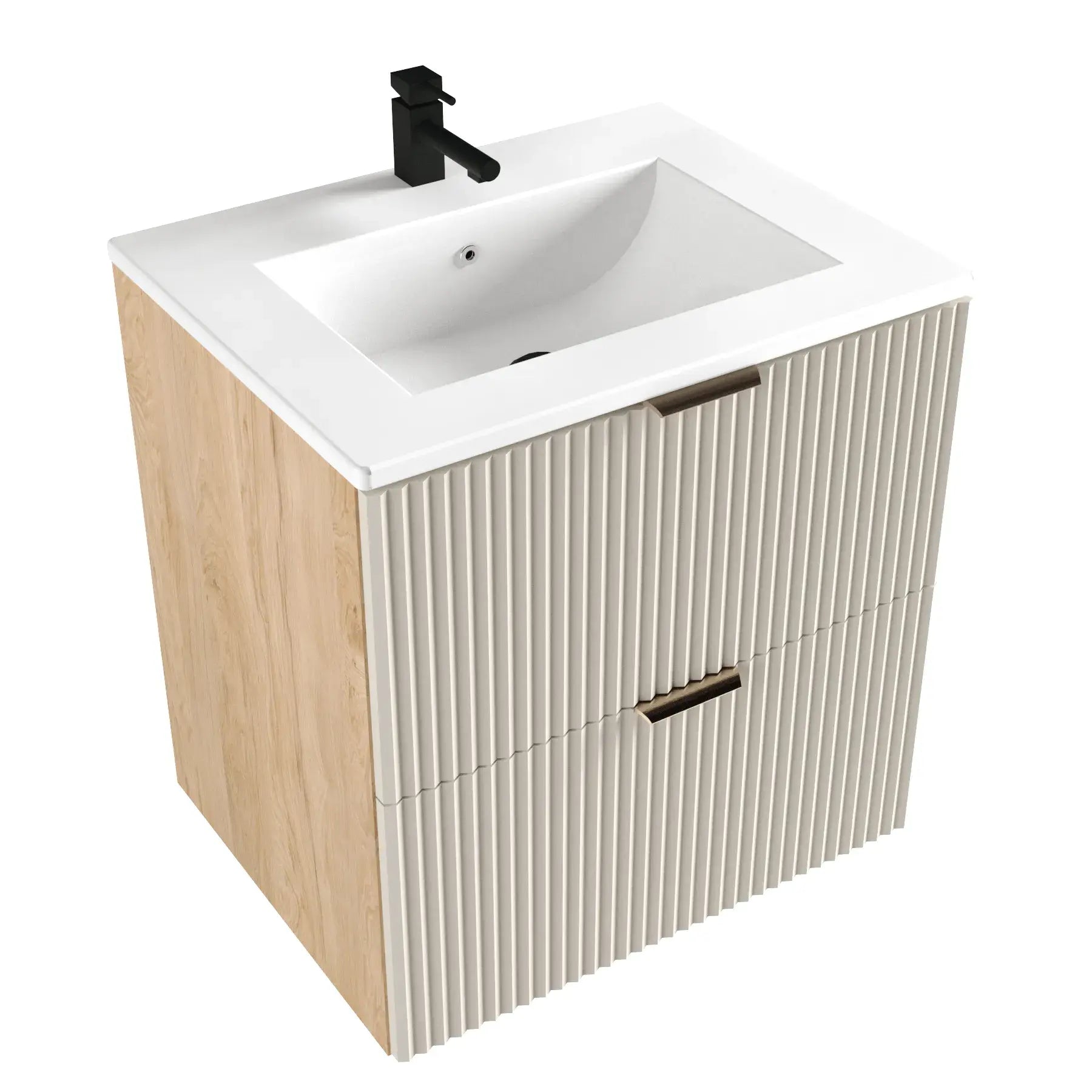 Waschtischunterschrank 60 cm mit Waschbecken Willy - Kaschmir/Walnuss