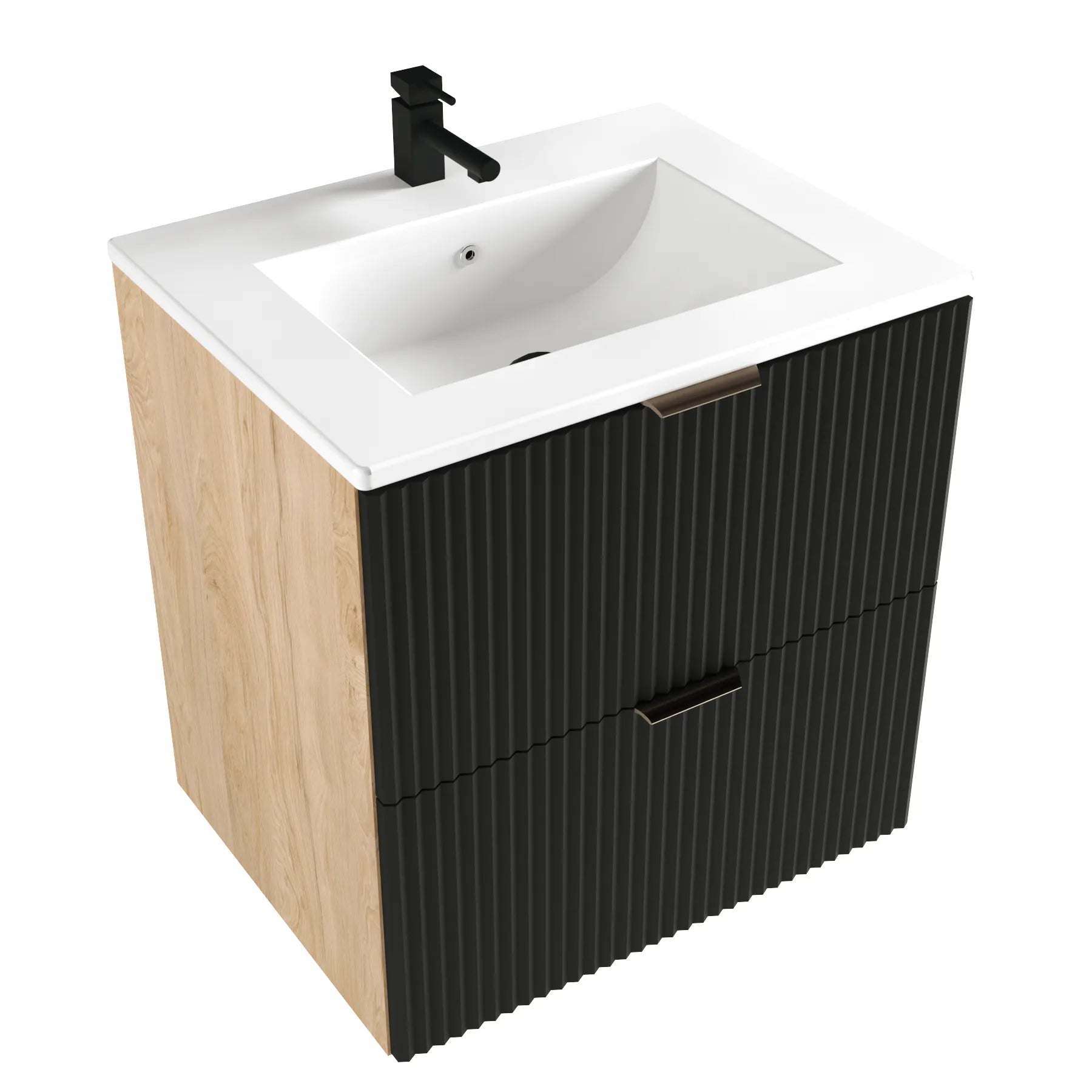 Waschtischunterschrank 60 cm mit Waschbecken Willy - Schwarz/Walnuss