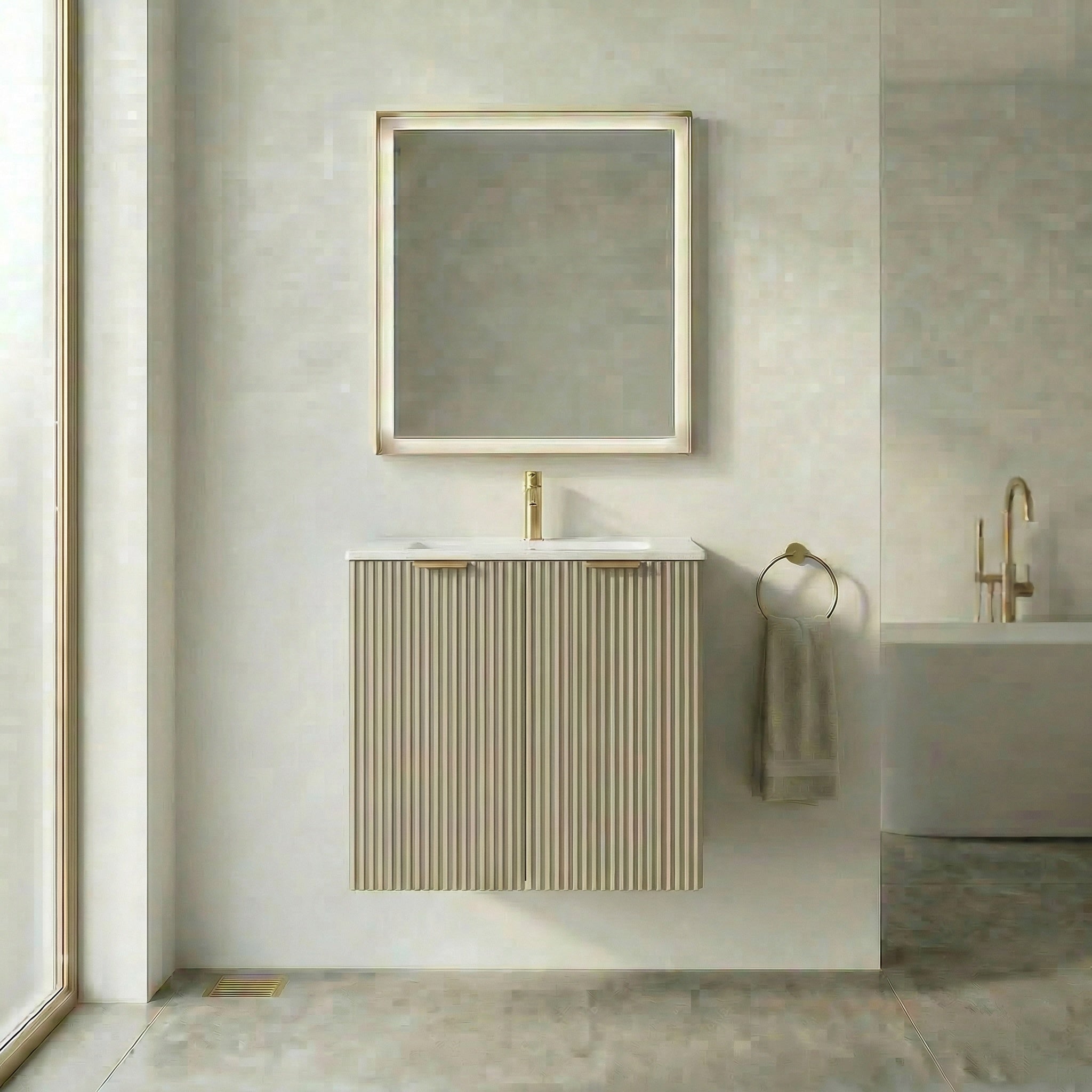 Waschtischunterschrank 60 cm mit Waschbecken, mit Türen Willy - Kaschmir