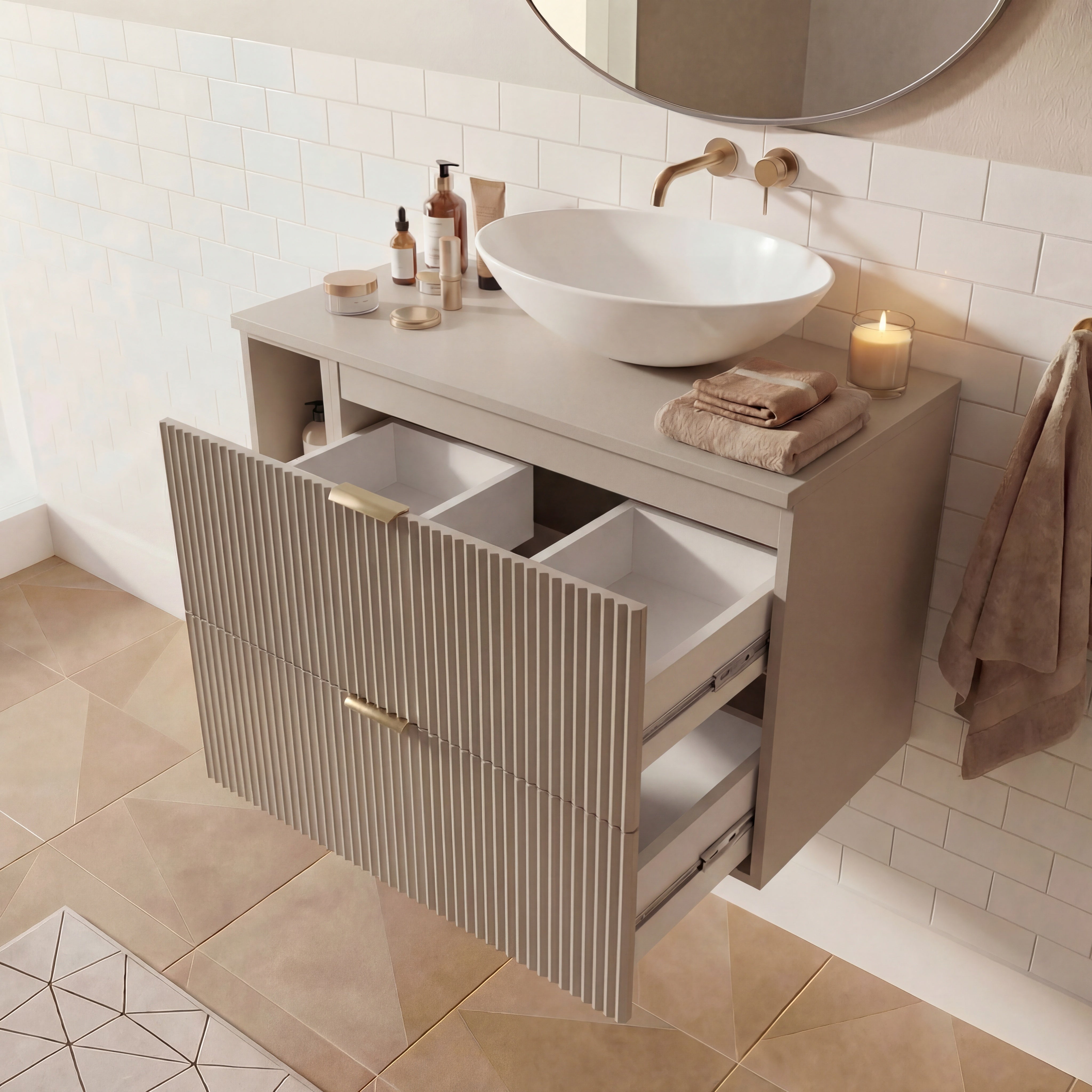 Waschtischunterschrank 80 cm mit Regal Willy - Kaschmir