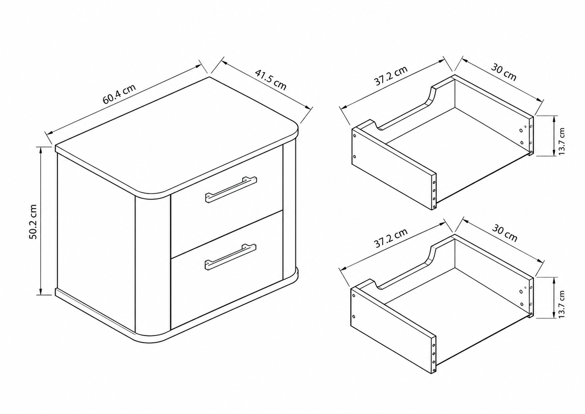 Waschtischunterschrank 60 cm mit 2 Schubladen, abgerundet Nola - Kaschmir