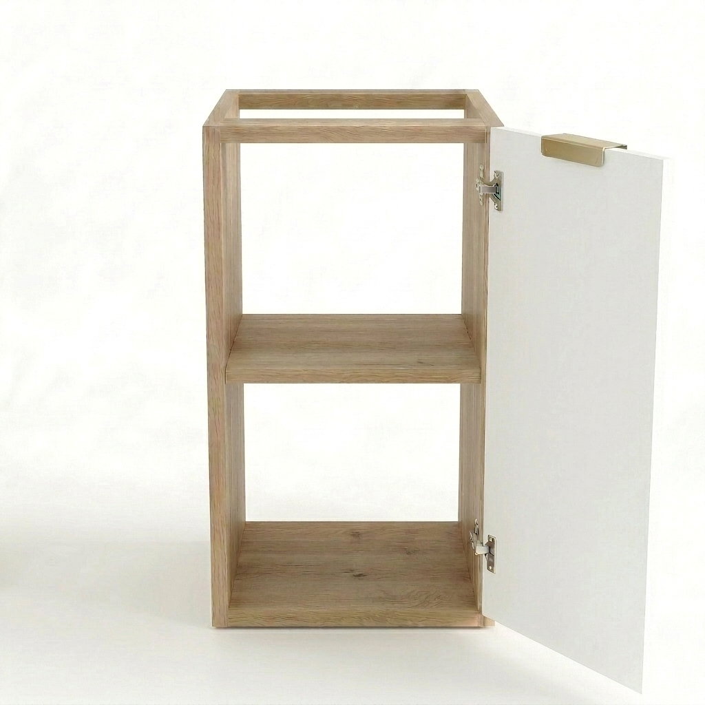 Badezimmerschrank 30 cm, glatte Fronten, 1 Tür Orio - Weiß/Eiche artisan
