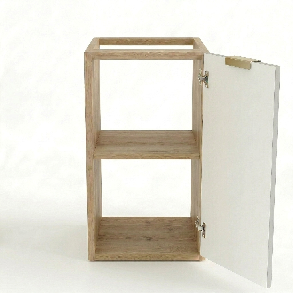 Badezimmerschrank 30 cm, glatte Fronten, 1 Tür Orio - Kaschmir/Eiche artisan