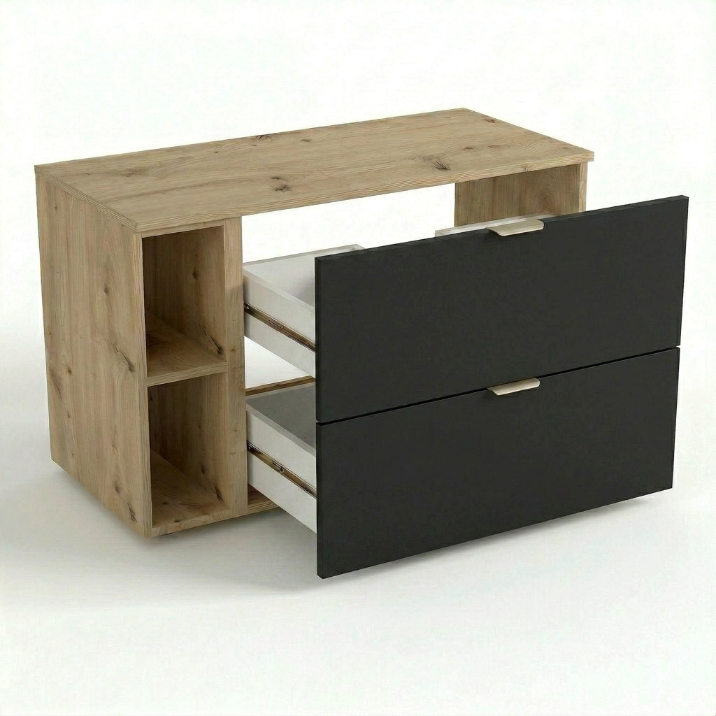 Waschtischunterschrank mit Regal 100 cm Orio - Schwarz/Eiche artisan