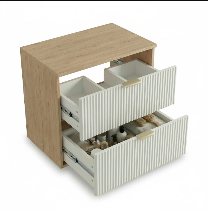 Waschtischunterschrank mit 2 Schubladen 60 cm Willy - Weiß/Walnuss