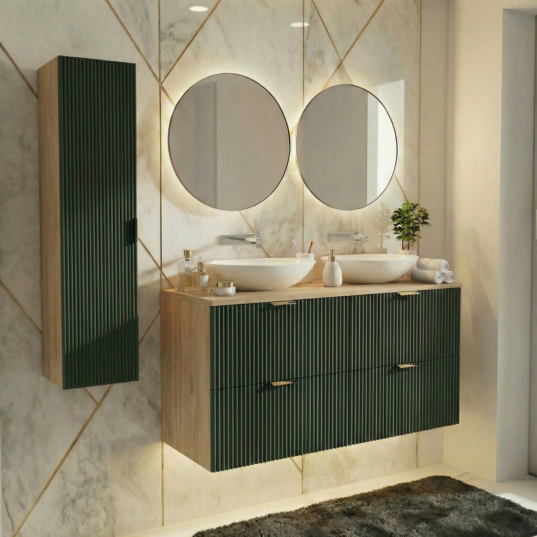 Waschtischunterschrank mit 4 Schubladen 120 cm Willy - Salbei/Walnuss