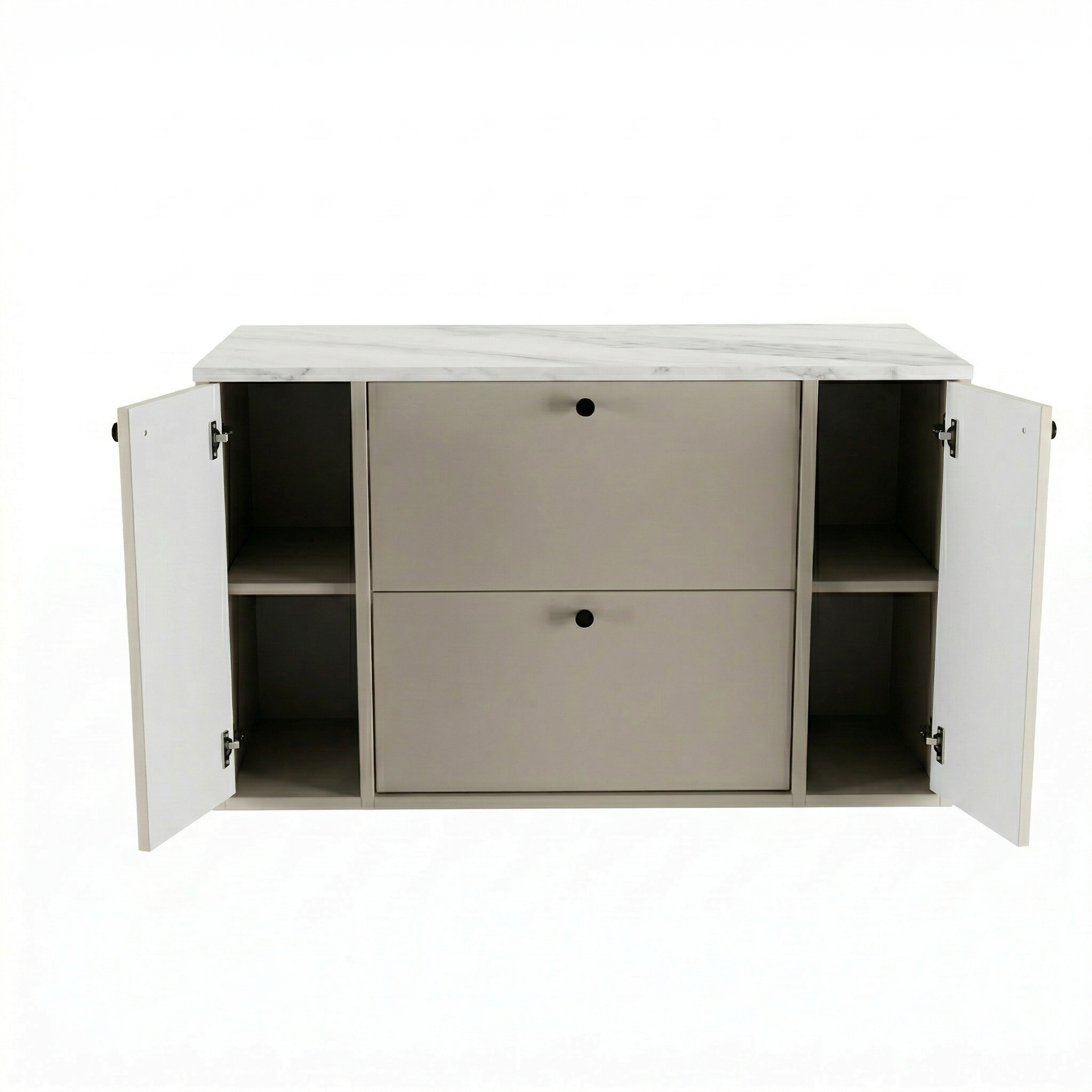 Waschtischunterschrank 100 cm mit 2 Regal, glatte Fronten Belino - Kaschmir/Marmor Bianco