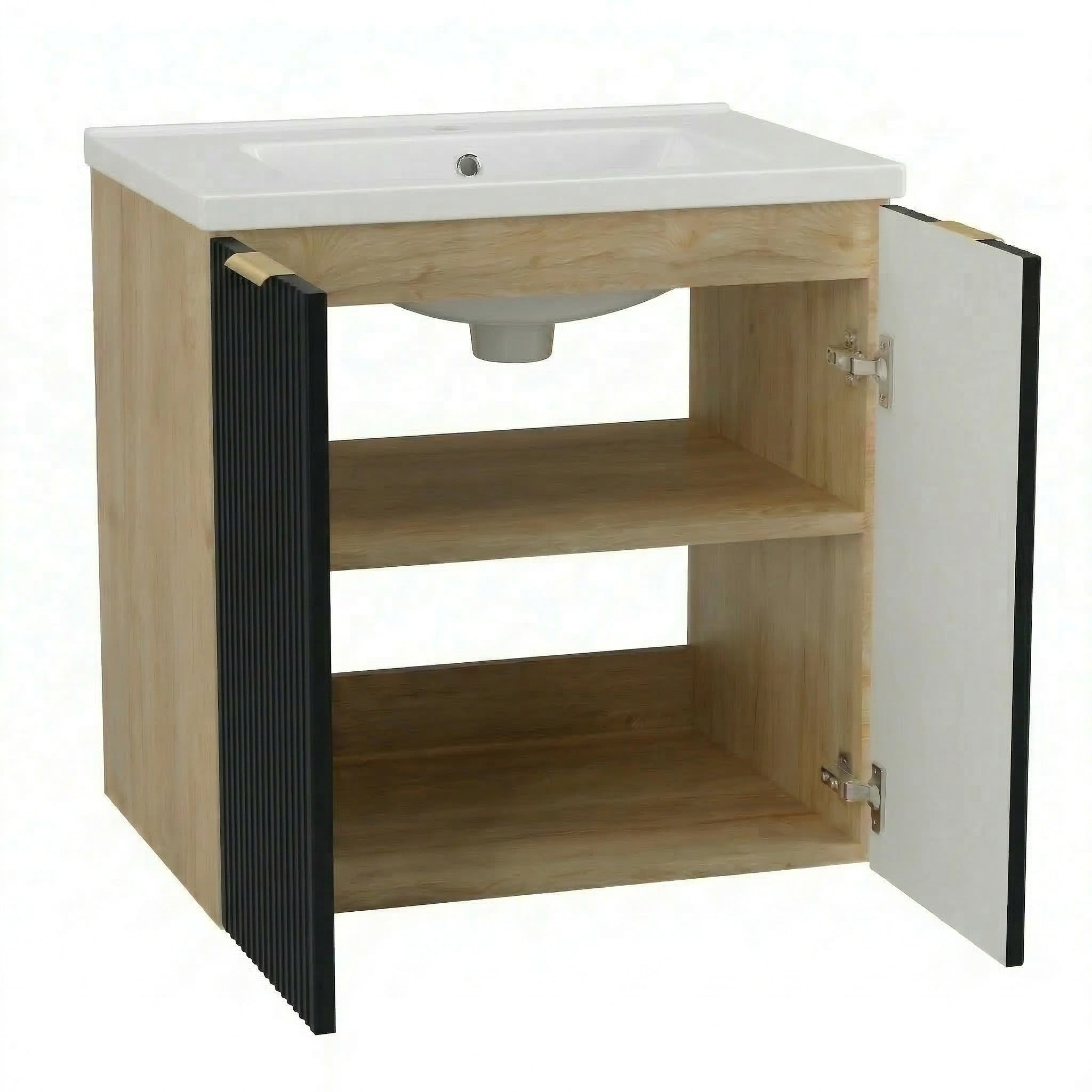 Waschtischunterschrank 60 cm mit Waschbecken, mit Türen Willy - Schwarz/Walnuss