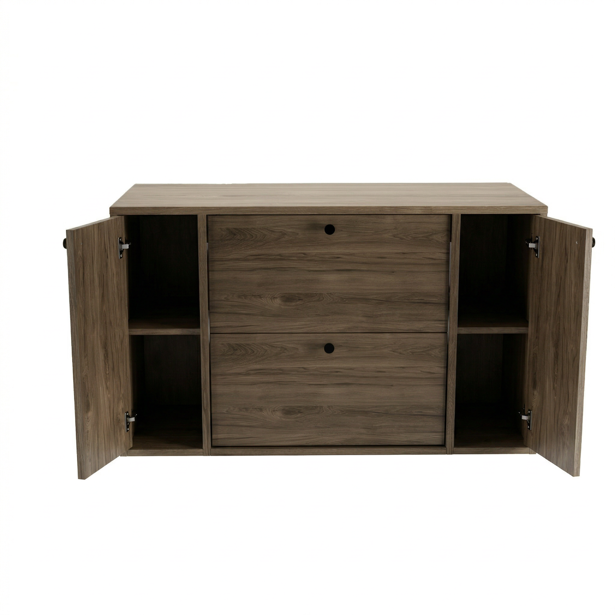 Waschtischunterschrank 100 cm mit 2 Regal, glatte Fronten Belino - Walnuss Dunkel