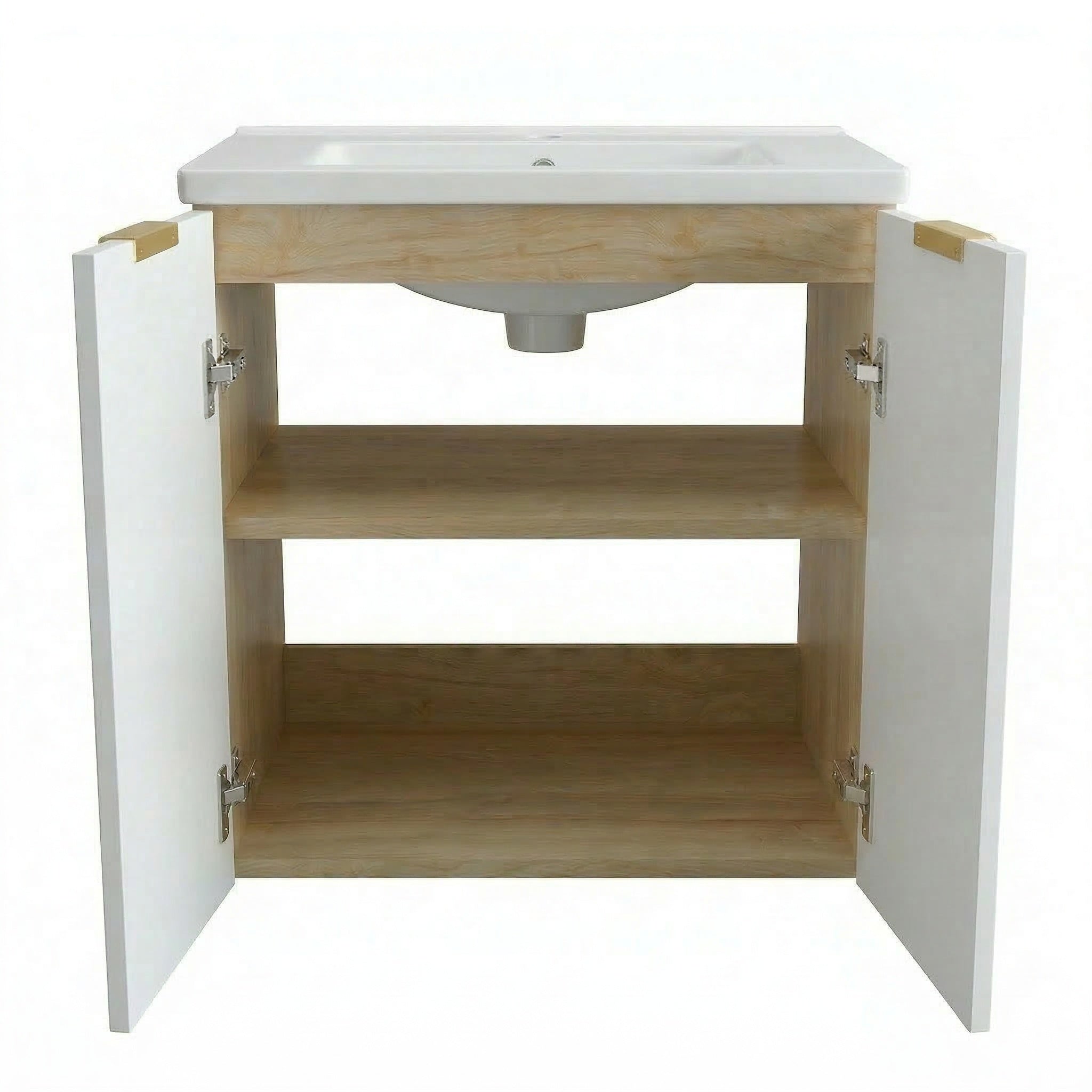 Waschtischunterschrank 60 cm mit Waschbecken, mit Türen Willy - Kaschmir/Walnuss