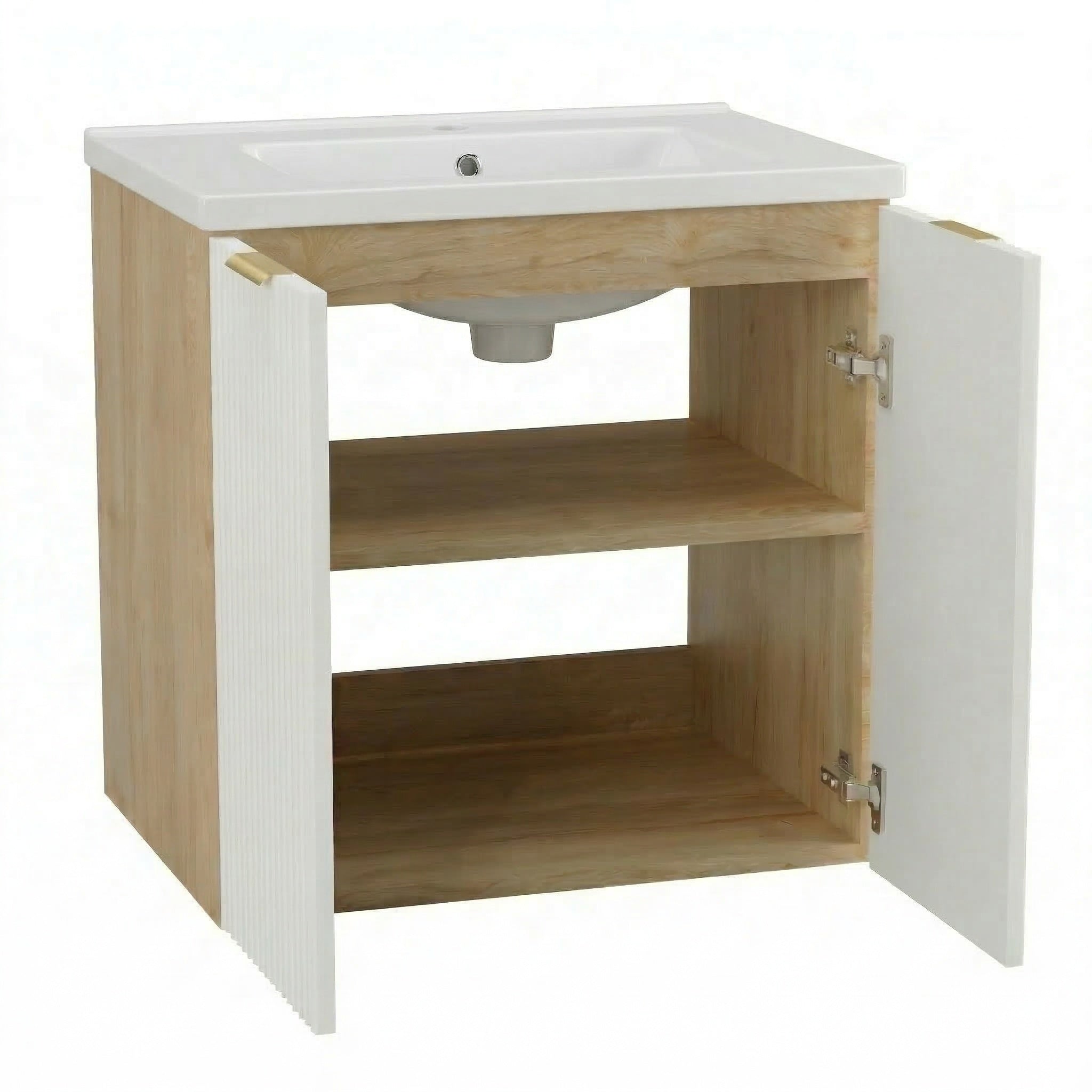 Waschtischunterschrank 60 cm mit Waschbecken, mit Türen Willy - Weiß/Walnuss