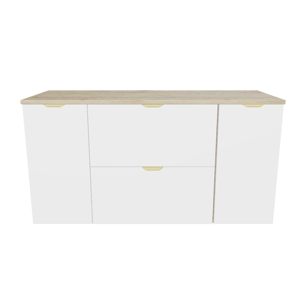 Waschtischunterschrank mit 2 Türen und 2 Schubladen 120 cm Orio - Weiß/Eiche Artisan