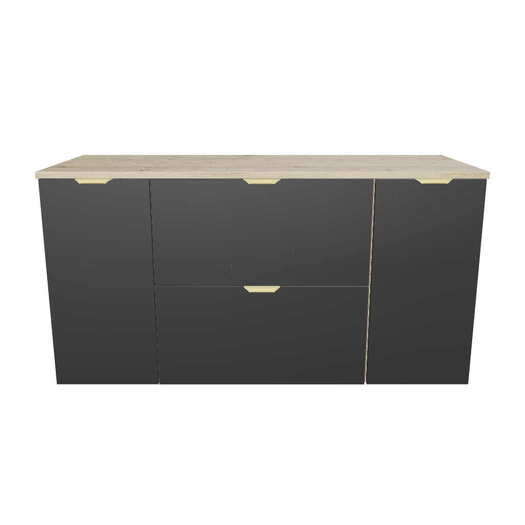 Waschtischunterschrank mit 2 Türen und 2 Schubladen 120 cm Orio - Schwarz/Eiche Artisan