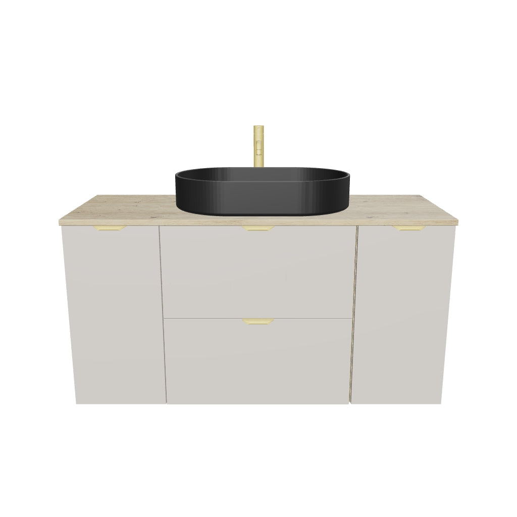 Badmöbel-Set: 120 cm Schrank mit 2 Schubladen, 2 Türen Orio - Kaschmir/Eiche artisan