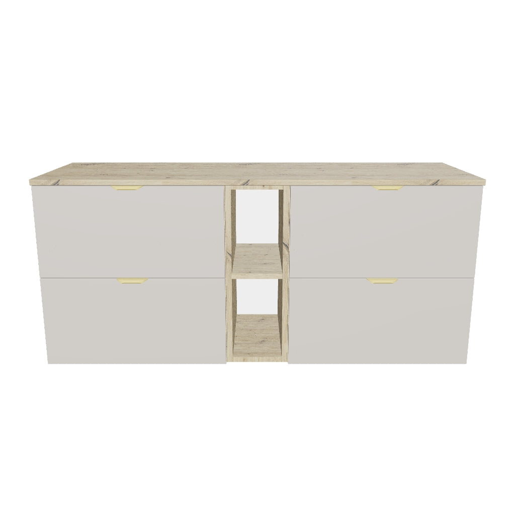 Waschtischunterschrank 140 cm mit Regal Orio - Kaschmir/Eiche artisan
