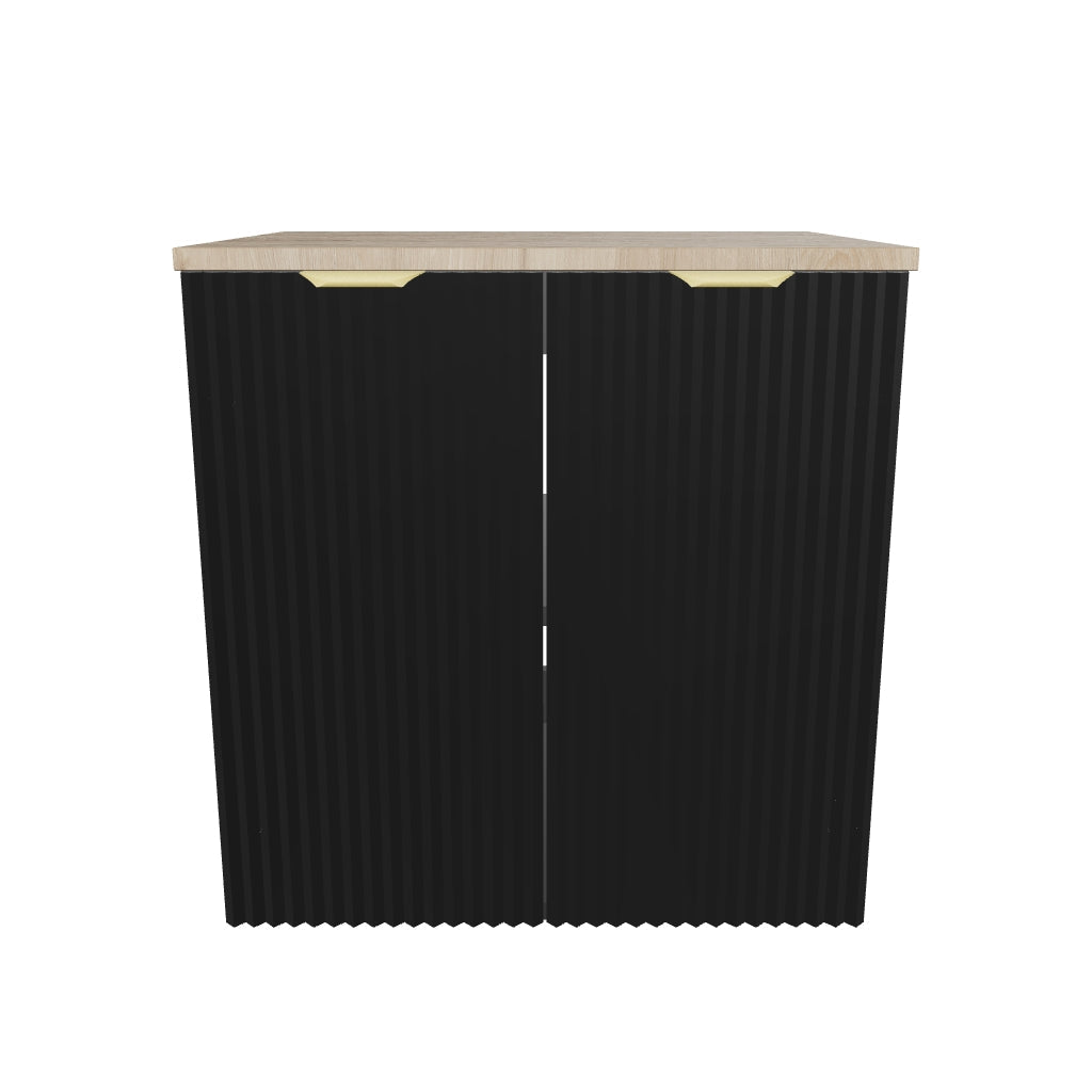 Waschtischunterschrank 60 cm mit Türen Willy - Schwarz, Walnussplatte