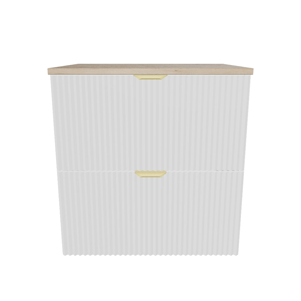Waschtischunterschrank mit 2 Schubladen 60 cm Willy - Weiß, Walnussplatte