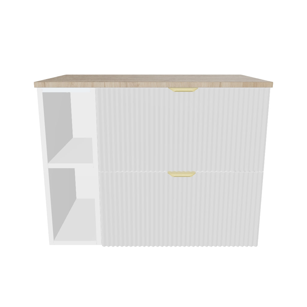 Waschtischunterschrank 80 cm mit Regal Willy - Weiß, Walnussplatte